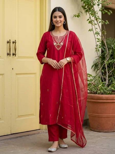 K 1134 By Naisha Roman Silk Kurti With Bottom Dupatta
